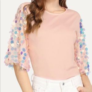 NWOT Sequin Flutter Sleeve Top